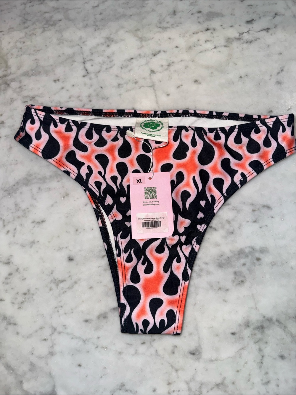 Emma Mulholland Women’s Flame Print Bikini Bottom - Black & Coral - XL